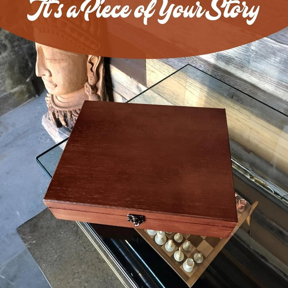 Old World Wooden Box with Brass Latch – Vintage-Style Wooden Keepsake Box for Je - Picture 7 of 10